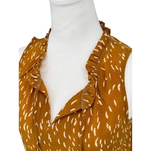 THML Women's Sleeveless Ruffle Peplum Top XS Tiered Animal Dot Print Boho Blouse - Picture 3 of 12